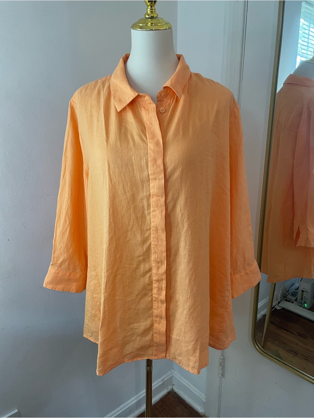 Tyler Boe 100% Linen Orange Peach Button-Front Women's Shirt